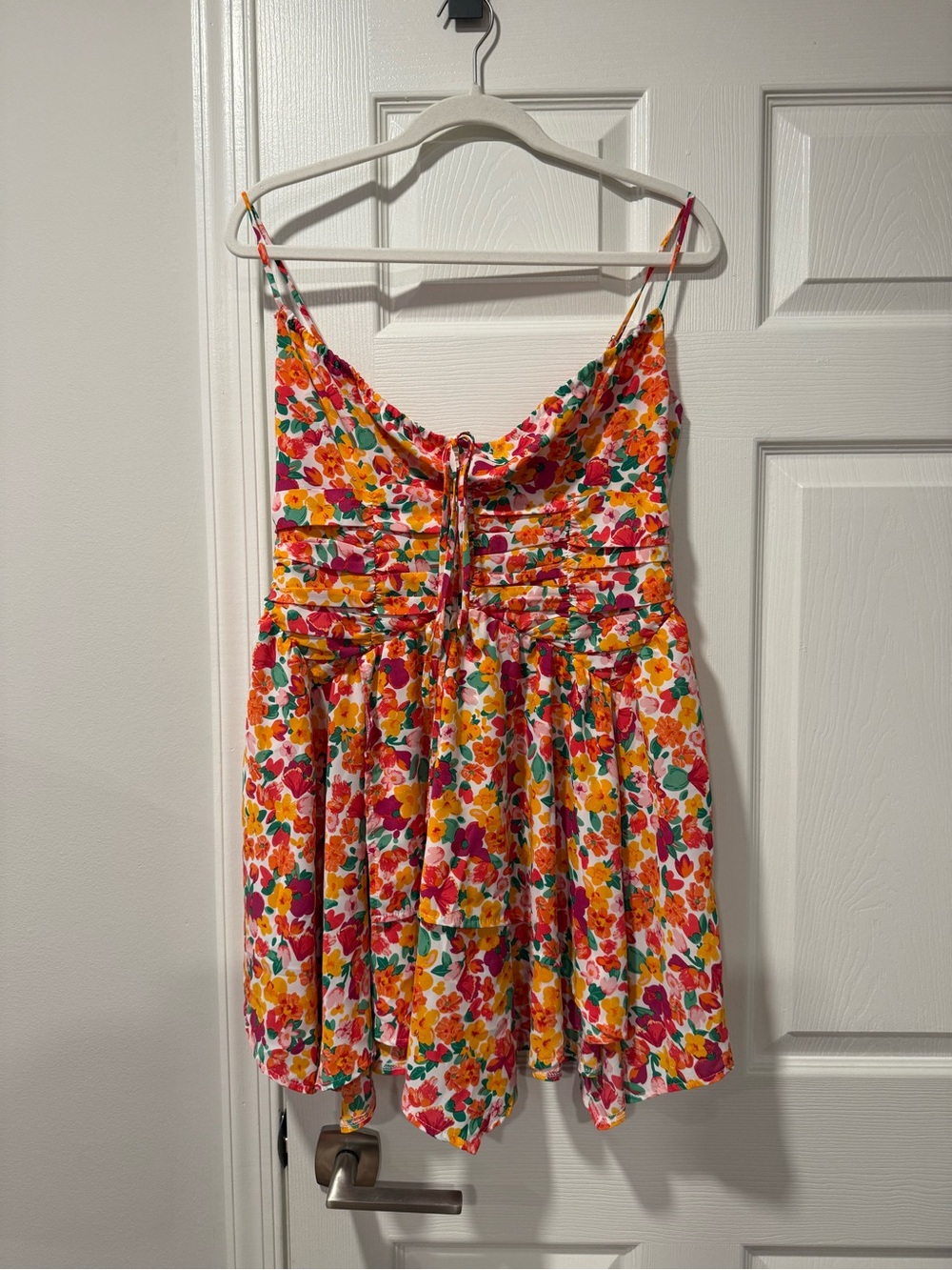 Princess Polly Floral Tie-Front Sundress in Pink, Orange & Yellow
